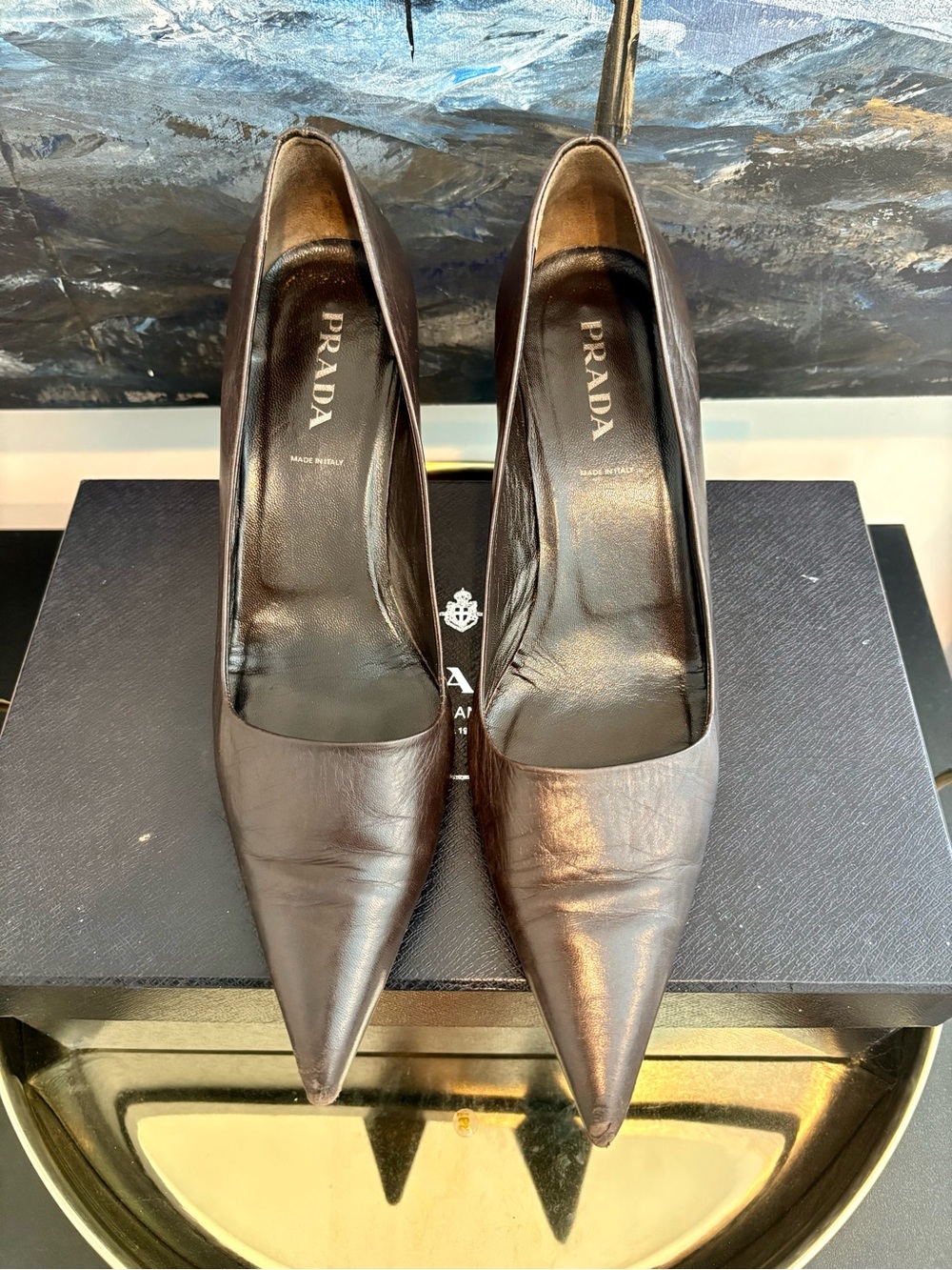 Prada Dark Brown Leather Pointed Toe Heels